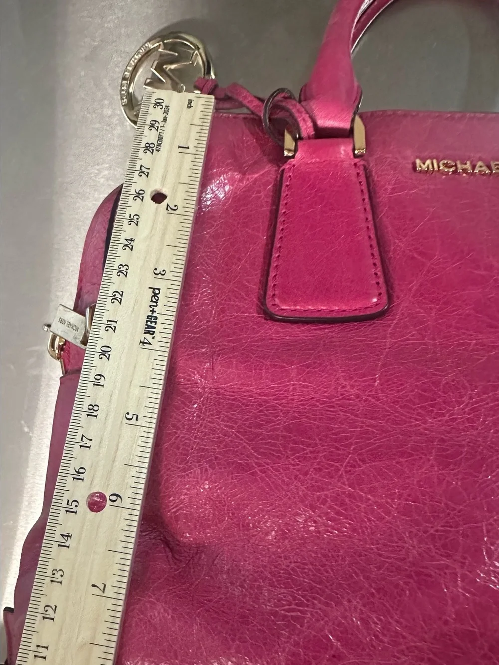 Michael Kors Fuchsia Leather Satchel with Gold Hardware